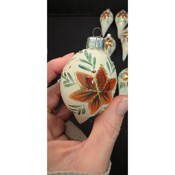 Vintage Christmas Classics Commodore Hand Decorated Poinsettia Glass Ornaments - Picture 15 of 16